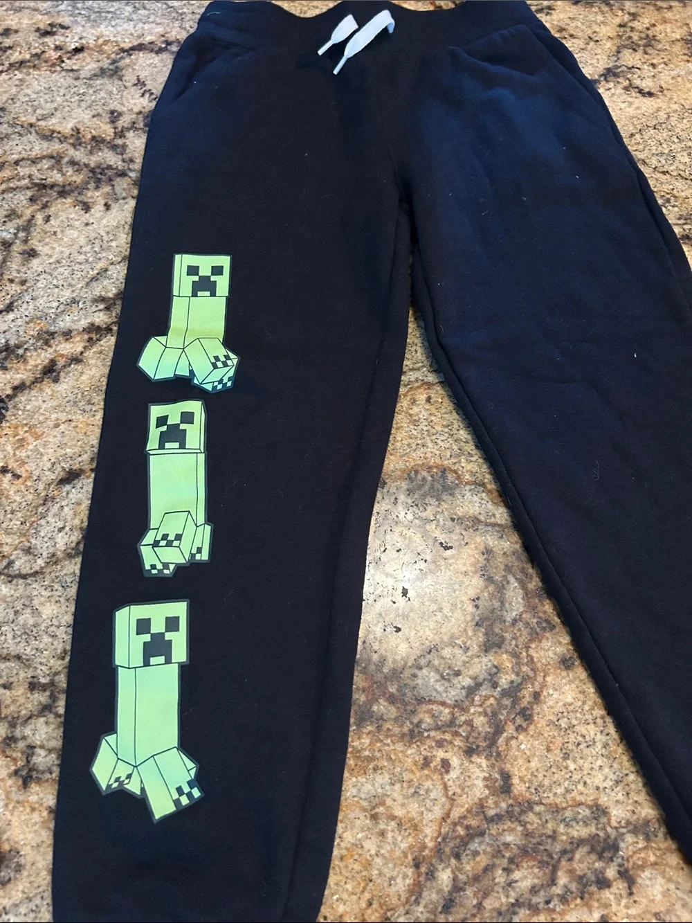 Old Navy Black Minecraft Sweatpants with Green Creeper Graphics